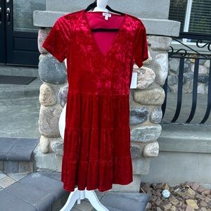Red crushed velvet dress